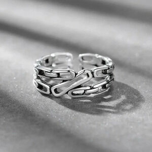 Minimalist 925 Sterling Silver Paperclip Curb Chain Link Ring